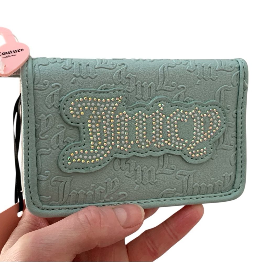 Juicy Couture Pastel Turquoise 
String Of Pearls Elongated Bifold Card Holder.